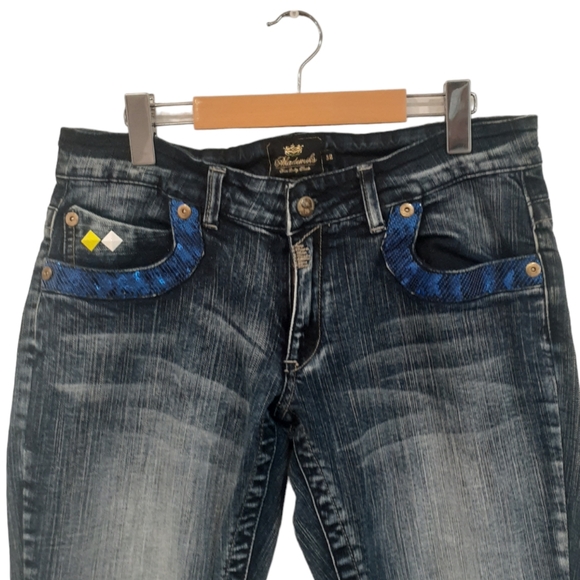 Akademiks Vintage Y2K Women's Embellished Slim Fit Jeans Blue Sequins Size 32 - Picture 3 of 12
